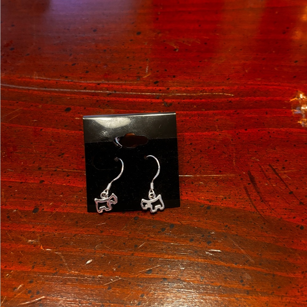 Sterling Silver Dog Charm Dangle Earrings